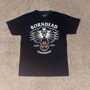Born Dead Clothing Short Sleeve Black T Shirt Hard Luck Big Cat Size Medium